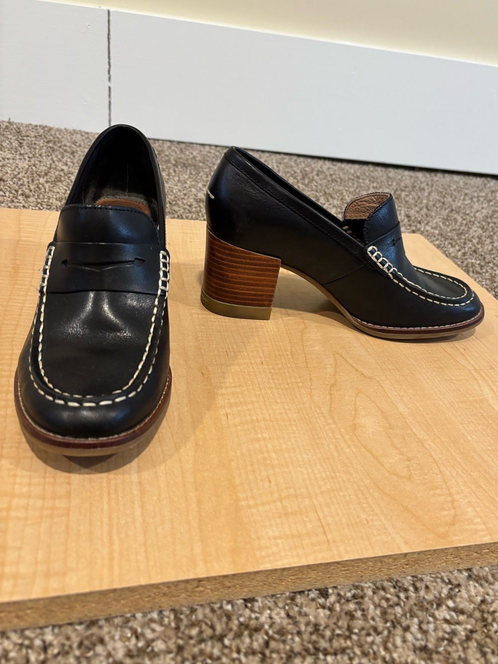Sperry’s Classic Black Leather Block Heel Loafers